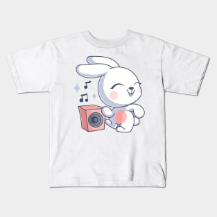 Cute bunny dancing and listening to music Kids T-Shirt